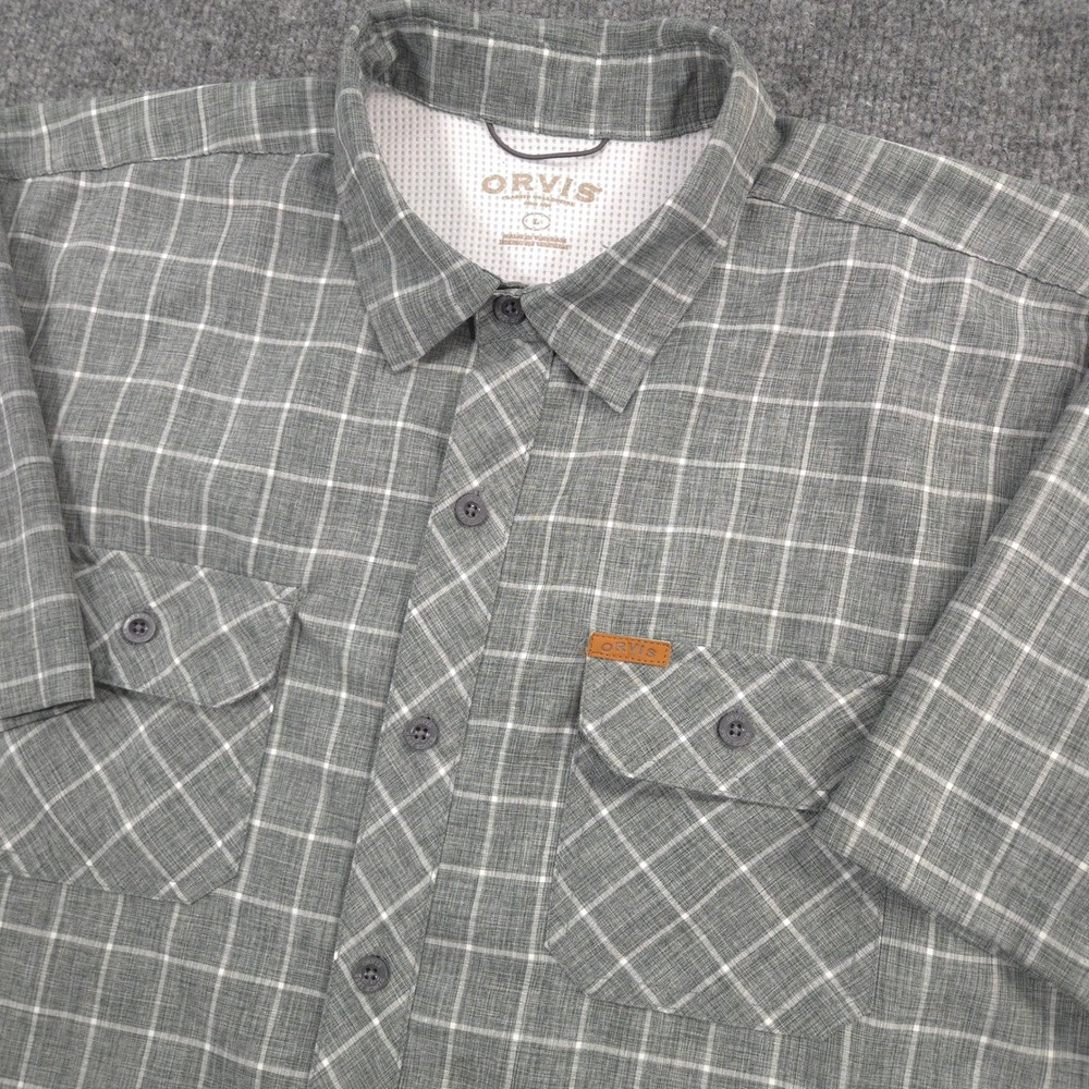 Orvis Tech Shirt Mens Large Sage Heather Windowpane Performance Fishing Outdoor